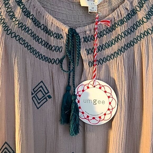 Umgee Bohemian Tan Top, Dark Green & Orange Trim & Tassels, Size Medium, NWOT - Picture 9 of 10